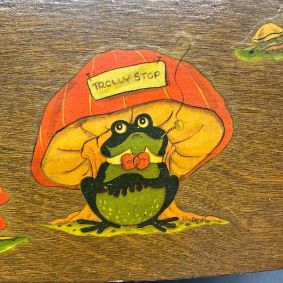 Vintage Basket Purse Frog Mushroom 1970s Decoupage Handbag Kitschy Top Handle - Picture 11 of 16